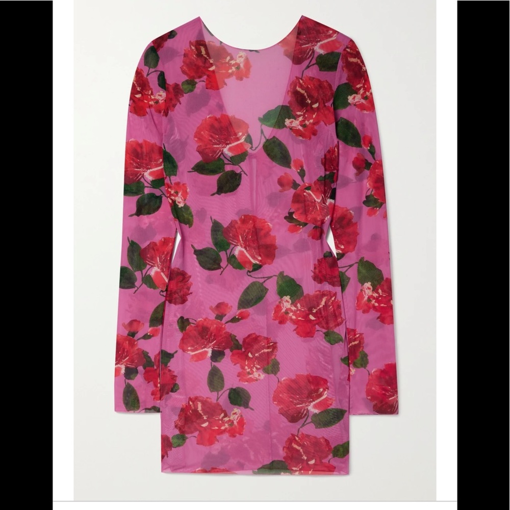 MAGDA BUTRYM FLORAL PRINT MINI MESH DRESS